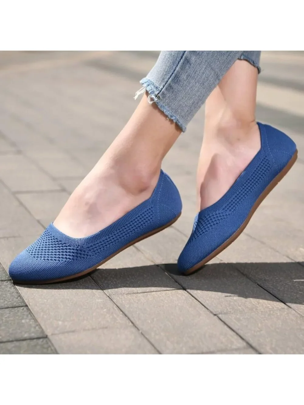 Chic Women's Slip-On Ballet Flats, Soft Knit Round Toe Dress Shoes, Comfortable